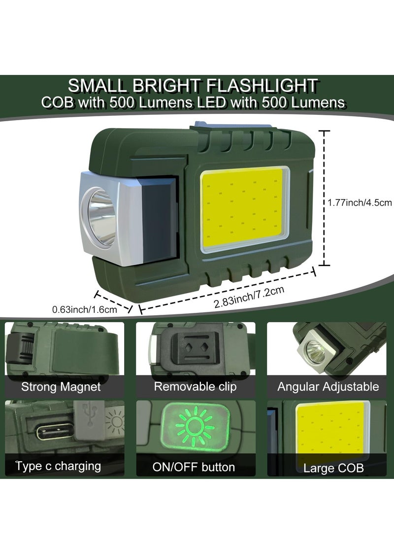 SYOSI - Mini Flashlight 500 Lumens Rechargeable Handheld Flashlights Key Light with 180° Rotatable Headlamps hat clip 6 Modes Waterproof Design for Camping Hiking Running Fishing Walking Green - Image 1