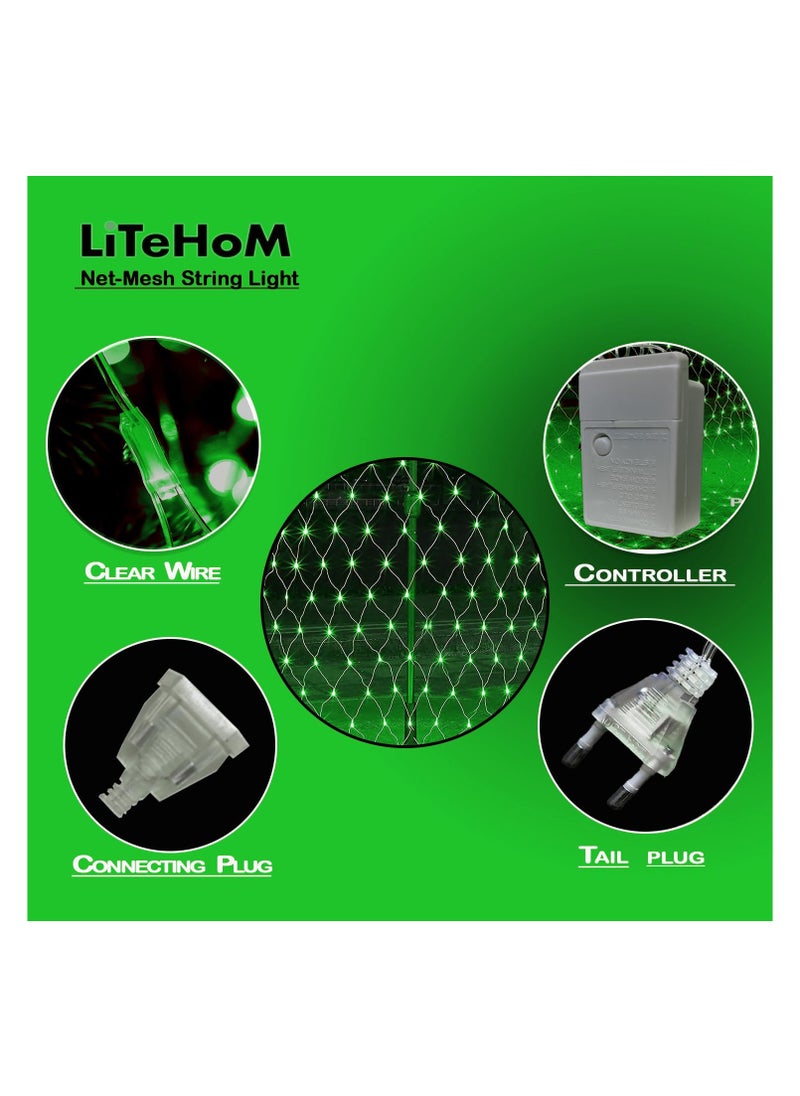 Litehom LED Net Mesh String Lights, 9.8Ft X 6.6Ft, 192 LEDs, 8 Modes Diwali Decor with Diwali Lights for Home Decoration! LED Diwali Light, LED Lights for Home Decoration (3x2 Net Green)
