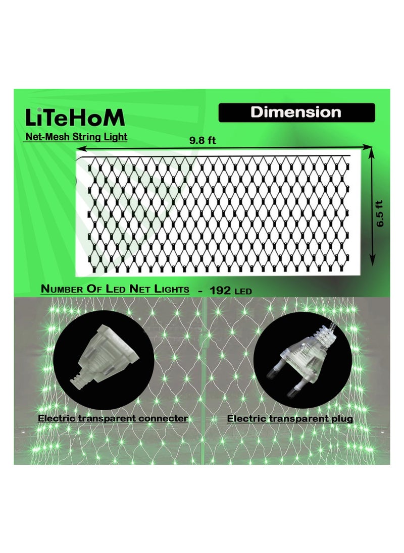 Litehom LED Net Mesh String Lights, 9.8Ft X 6.6Ft, 192 LEDs, 8 Modes Diwali Decor with Diwali Lights for Home Decoration! LED Diwali Light, LED Lights for Home Decoration (3x2 Net Green)