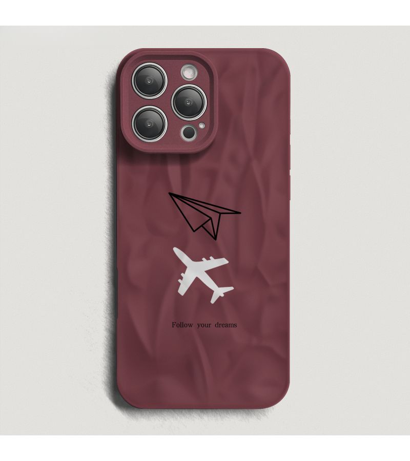 A Frosted Pleated Cherry Blossom Pink Dream Paper Airplane Pattern Phone Case High Value Pleated Texture Precision Hole Full Coverage Drop Proof Scratch Resistant Anti Shatter Screen For iPhone 14 - Image 4