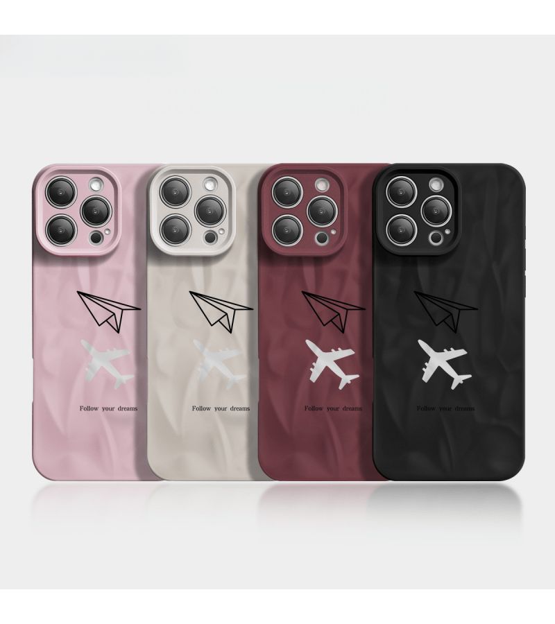 A Frosted Pleated Cherry Blossom Pink Dream Paper Airplane Pattern Phone Case High Value Pleated Texture Precision Hole Full Coverage Drop Proof Scratch Resistant Anti Shatter Screen For iPhone 14 - Image 1