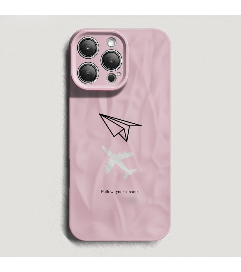 A Frosted Pleated Cherry Blossom Pink Dream Paper Airplane Pattern Phone Case High Value Pleated Texture Precision Hole Full Coverage Drop Proof Scratch Resistant Anti Shatter Screen For iPhone 14 - Image 5