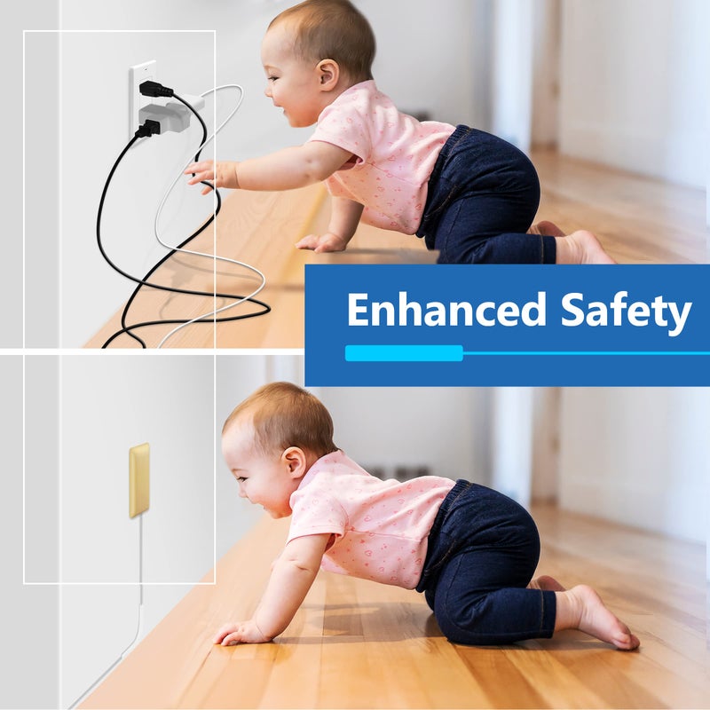 LIDER Flat-Face Outlet Extender with 3 Receptacles, Ultra-Thin Wall Plate Plug with Cord Extender and 3-Outlet Power Strip, 3ft Cord, LWE3-315-GD, ETL-Listed, Gold - Image 3