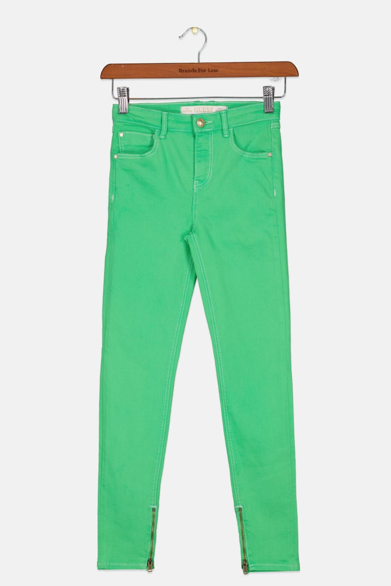 GUESS Kids Girl Skinny Fit Stretchable Plain Jeans, Green - Image 1