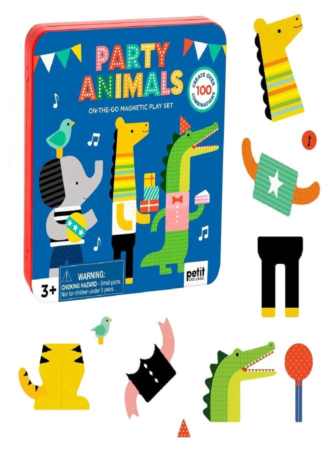 Petit Collage Magnetic Play Set, Party Animals – Mix & Match Magnetic Game Board, Ideal for Ages 3+ – Includes 2 Magnetic Scenes and Over 25 Magnet Pieces, Ideal Travel Activity for Kids - Image 1