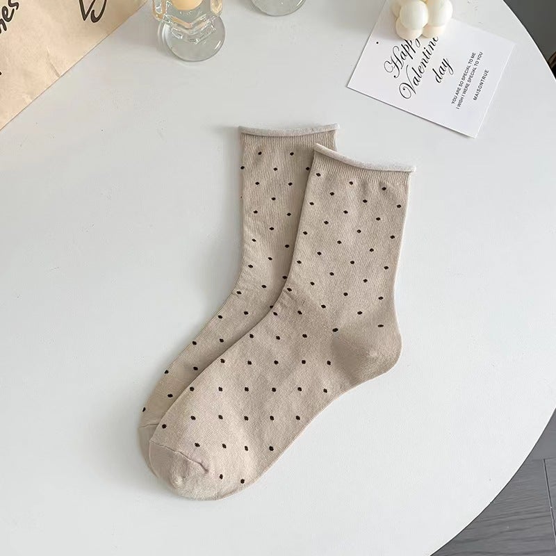 Cotton Socks Dot Pattern Breathable Summer Women Khaki - Image 1
