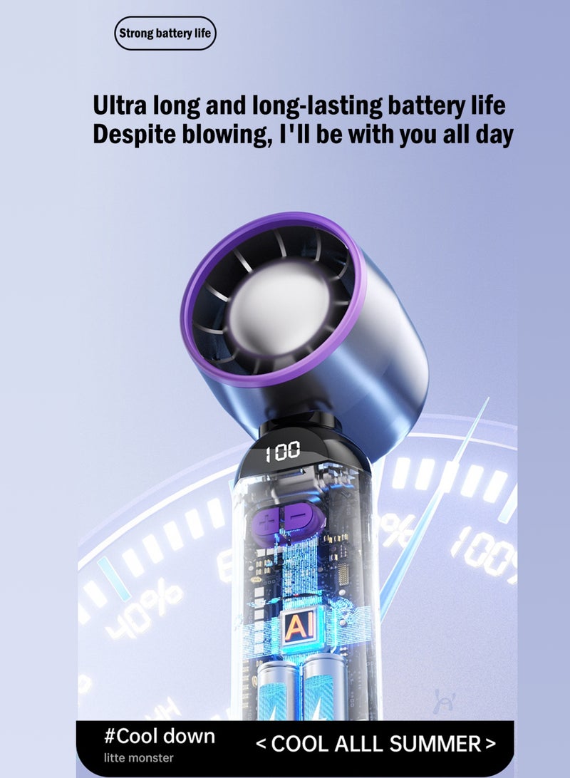 LOOPITYS Portable handheld fan,mini fan，electric fan， purple bladeless compact fan, rechargeable fan, suitable for outdoor camping, beach, bedroom, office, gym, dormitory - Image 2