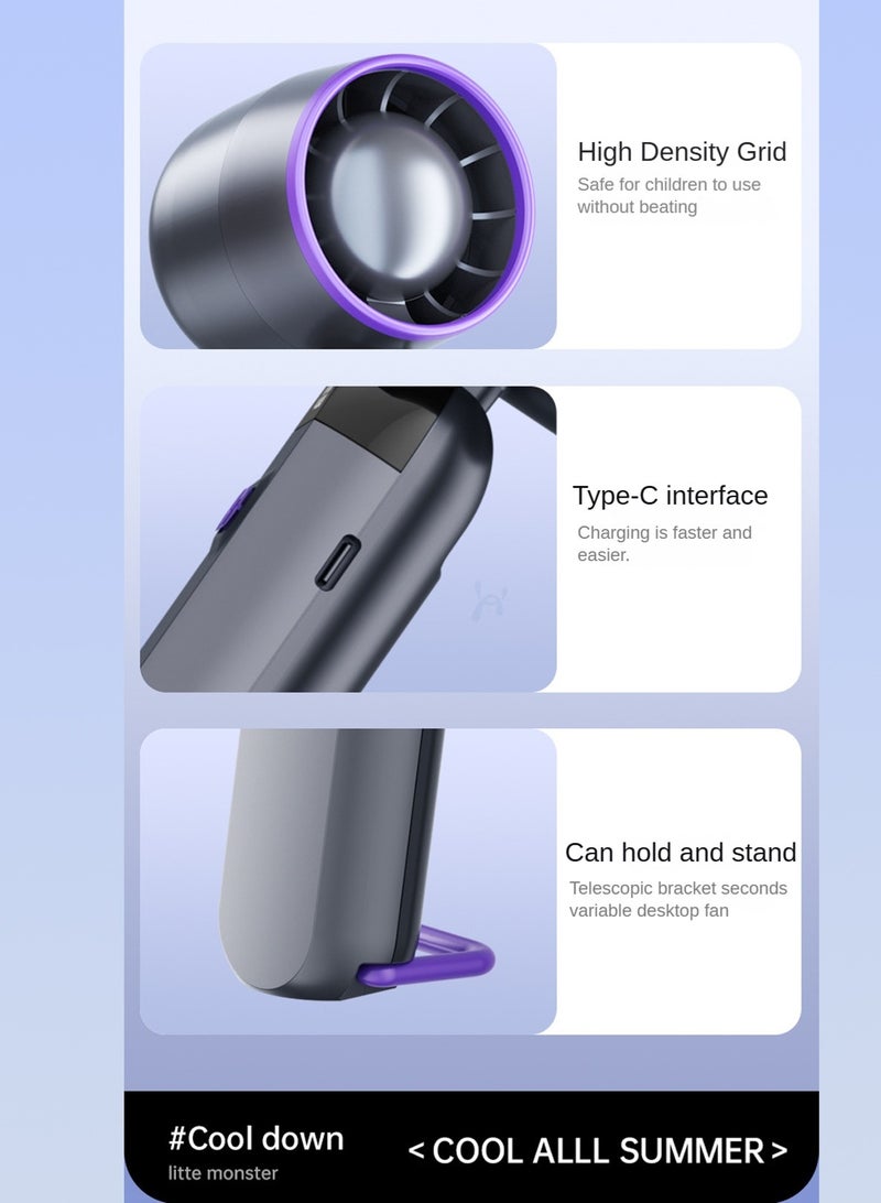 LOOPITYS Portable handheld fan,mini fan，electric fan， purple bladeless compact fan, rechargeable fan, suitable for outdoor camping, beach, bedroom, office, gym, dormitory - Image 4