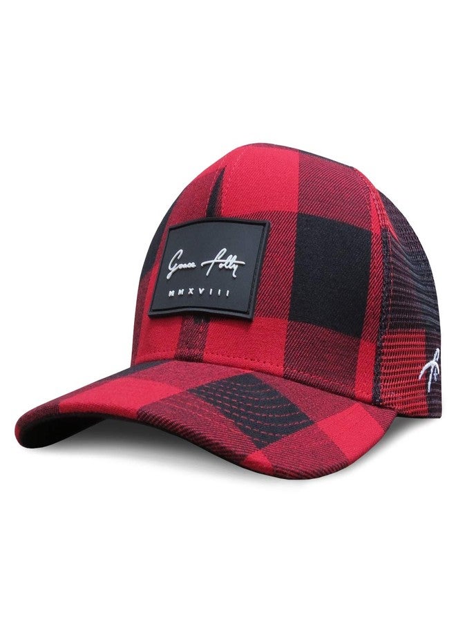 Grace Folly Trucker Hat for Men or Women- Many Cool Designs (Red Plaid) - Image 1