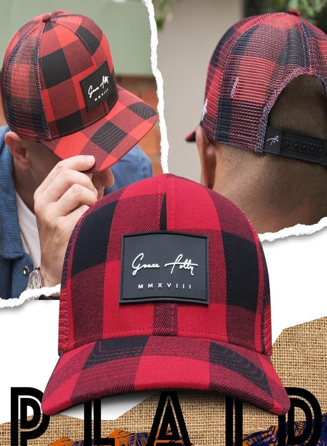 Grace Folly Trucker Hat for Men or Women- Many Cool Designs (Red Plaid) - Image 2