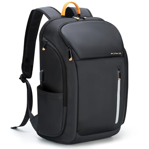 Ponhog Business Backpack for Men, 18 Inch Tech Waterproof Smart Laptop Backpacks with USB Charging Port, Flight Approved Anti-Theft Large Work Computer Bag Durable for Travel, Office, College, Black - Image 1