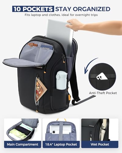 Ponhog Business Backpack for Men, 18 Inch Tech Waterproof Smart Laptop Backpacks with USB Charging Port, Flight Approved Anti-Theft Large Work Computer Bag Durable for Travel, Office, College, Black - Image 2