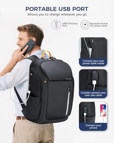 Ponhog Business Backpack for Men, 18 Inch Tech Waterproof Smart Laptop Backpacks with USB Charging Port, Flight Approved Anti-Theft Large Work Computer Bag Durable for Travel, Office, College, Black - Image 3