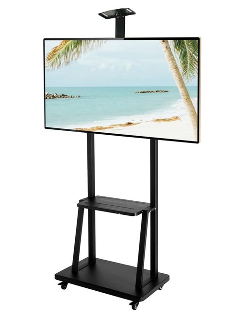 حامل تلفزيون متحرك بعجلات للشاشات من 32 إلى 75 بوصة – ارتفاع قابل للتعديل وهيكل معدني قوي – لون أسود