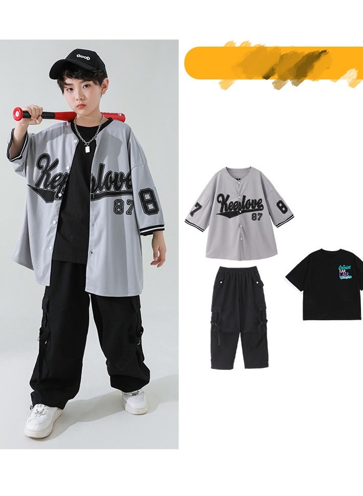 Kids Jazz Dance Costume Baseball Jacket Men's three-piece suit