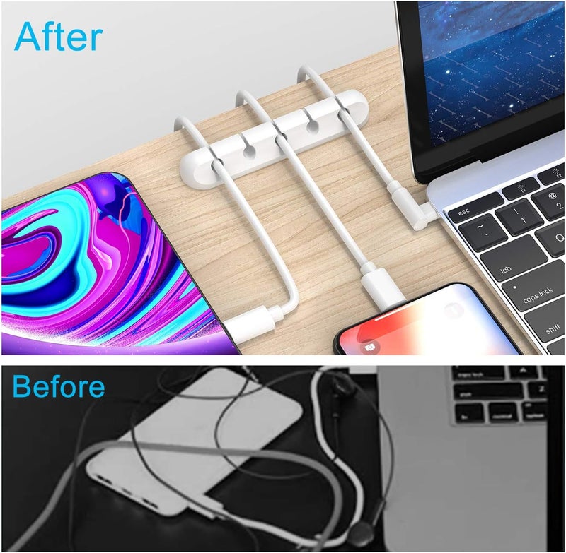 INCHOR White Cable Clips, Cord Organizer Cable Management, Cable Organizers USB Cable Holder Wire Organizer Cord Clips, 2 Packs Cable Straps for Desk Car Home and Office (5, 3 Slots) - Image 2