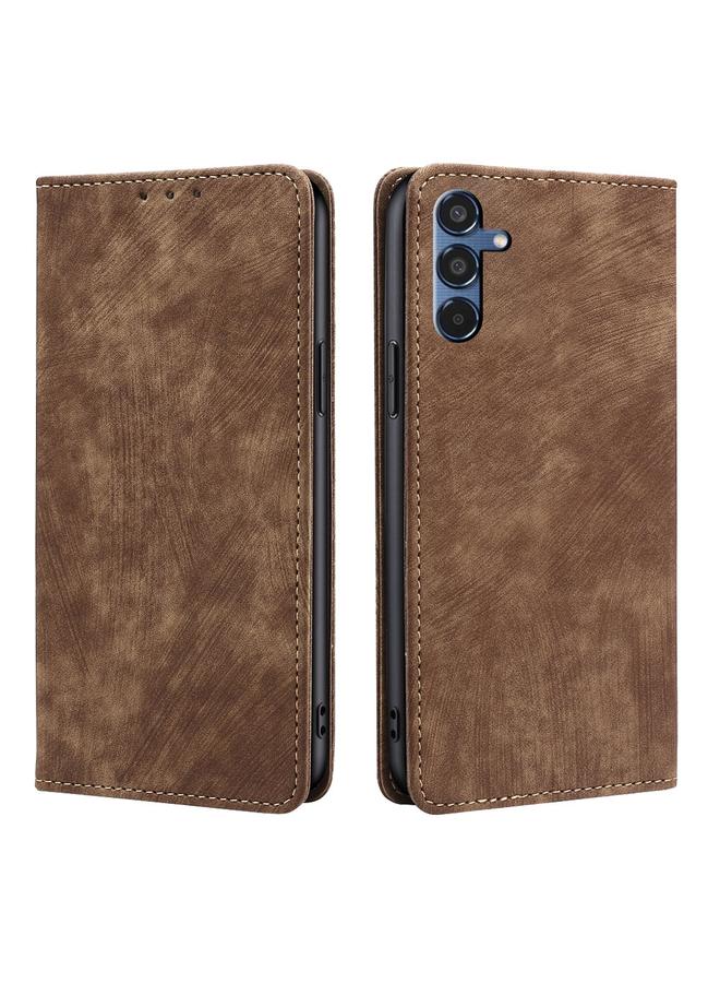 S-TOP Case For Samsung Galaxy M35 5G RFID Anti-theft Brush Magnetic Leather Phone Case - Image 1
