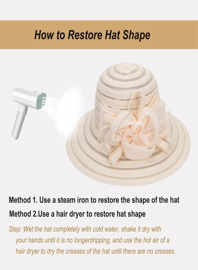 إيوهاك قبعة إيوهاك النسائية من الأورجانزا لحفلات الزفاف والمناسبات الدينية - قبعة ديربي مزينة بزخارف أنيقة لحفلات الشاي والمناسبات الدينية - قبعة زفاف مزينة بالزهور باللون البيج - Image 2