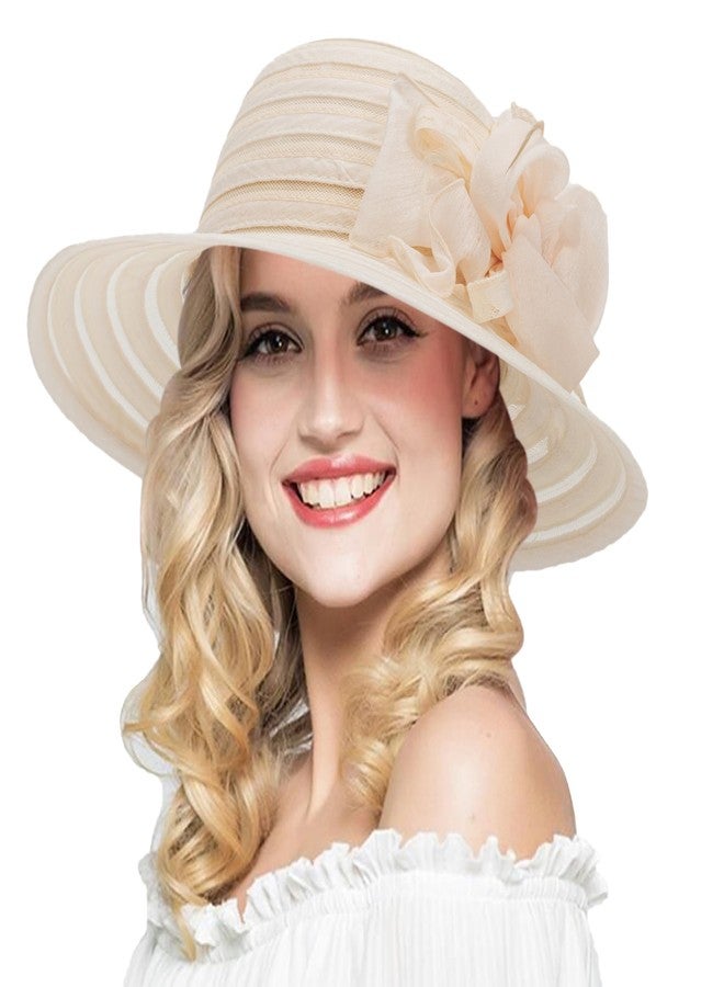 إيوهاك قبعة إيوهاك النسائية من الأورجانزا لحفلات الزفاف والمناسبات الدينية - قبعة ديربي مزينة بزخارف أنيقة لحفلات الشاي والمناسبات الدينية - قبعة زفاف مزينة بالزهور باللون البيج - Image 3