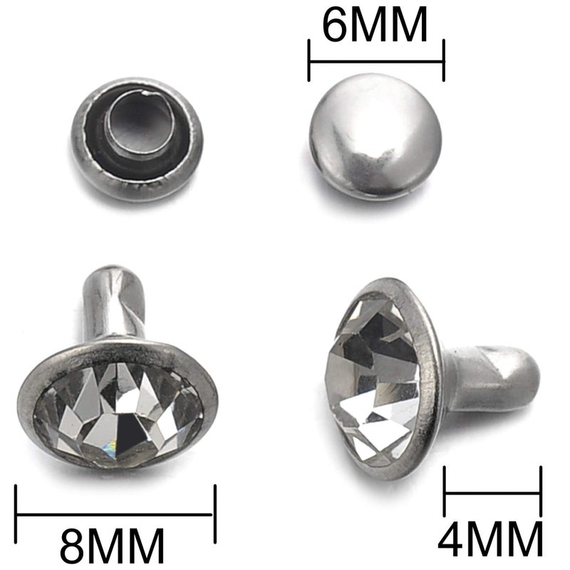 YORANYO 100 Sets 8MM Mixed Colors Cz Crystal Rivets Rhinestone Rivets Studs Rapid Rivets Silver Color Spots Studs for Leather Craft DIY Making - Image 2