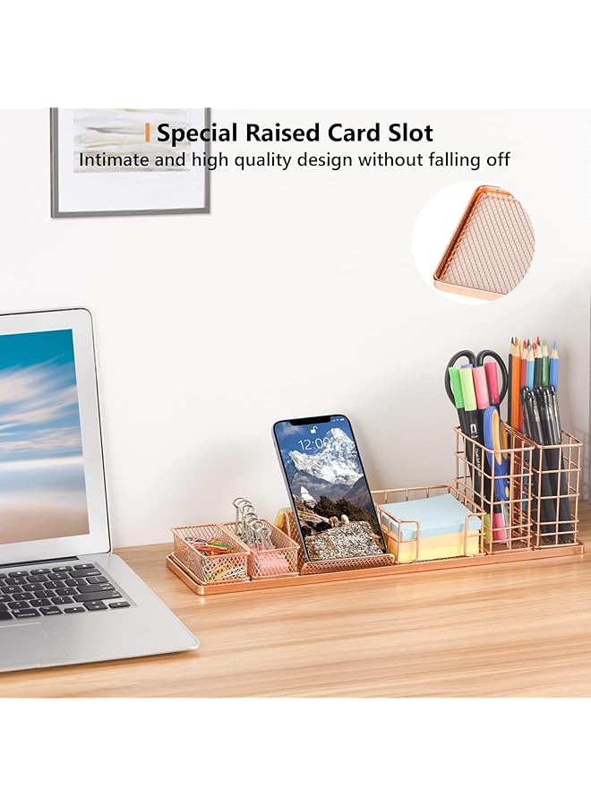 erorex Rose Gold Desk Organizer Office Desk Accessories With Pen Holder For Desk Desktop Organization With Phone Holder Sticky Note Tray Paperclip Storage And Caddy For Office Home School - Image 4