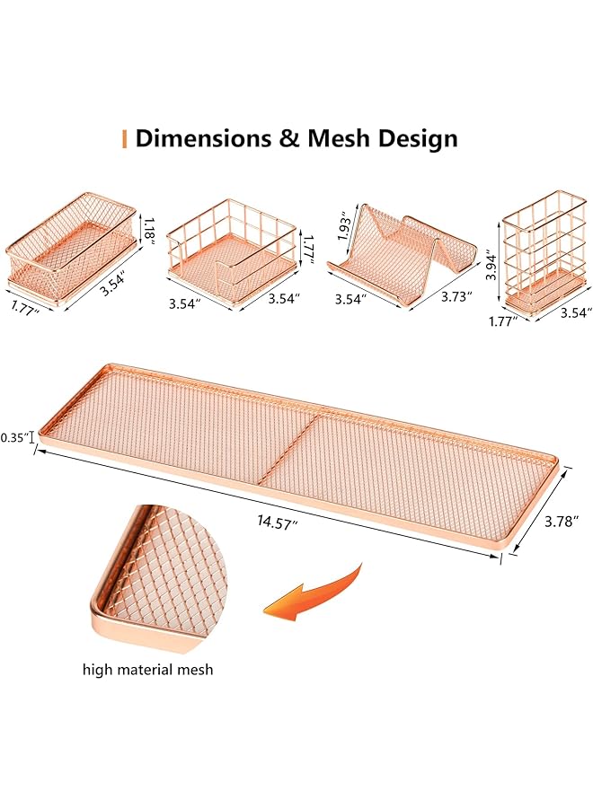 erorex Rose Gold Desk Organizer Office Desk Accessories With Pen Holder For Desk Desktop Organization With Phone Holder Sticky Note Tray Paperclip Storage And Caddy For Office Home School - Image 3