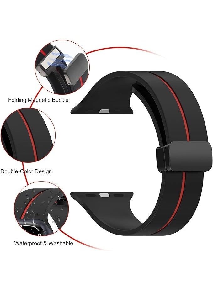 Silicone Magnetic Strap for Apple Watch Ultra Band 49mm 45mm 44mm 42mm Men/Women, Soft Sport Silicone Replacement Wristband Strap for iwatch Series 9/8/7/6/5/4/3/2/SE/Ultra2 - Image 4