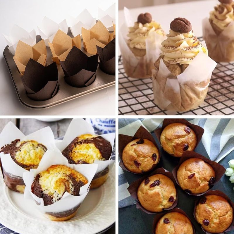 Cupcake Liners Greaseproof Tulip Baking Cups - Parchment Paper Muffin Liners for Party Christmas Baking - Image 4