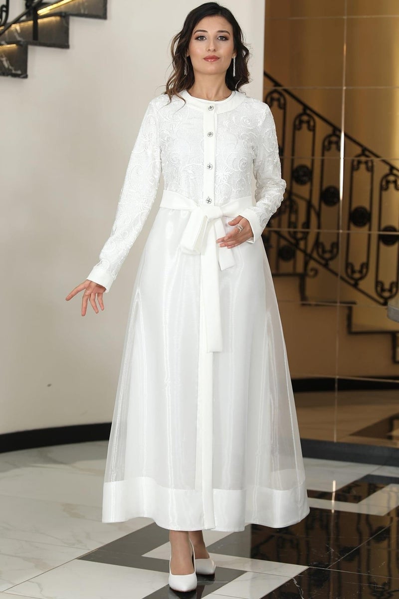 Esilanur Orchid Double Abaya Dress Set White - Image 1