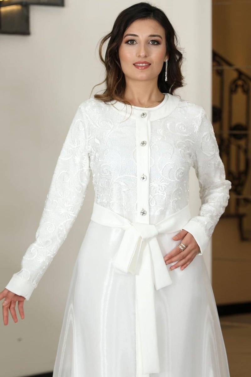 Esilanur Orchid Double Abaya Dress Set White - Image 2