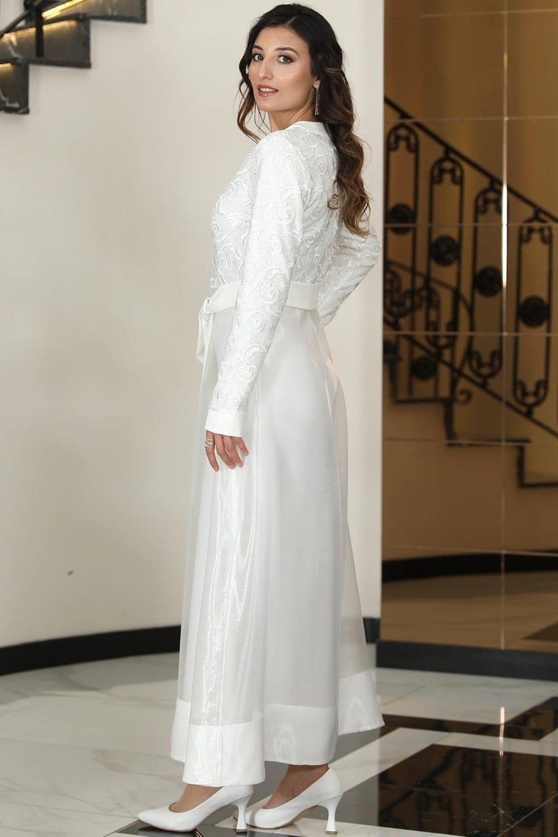 Esilanur Orchid Double Abaya Dress Set White - Image 3