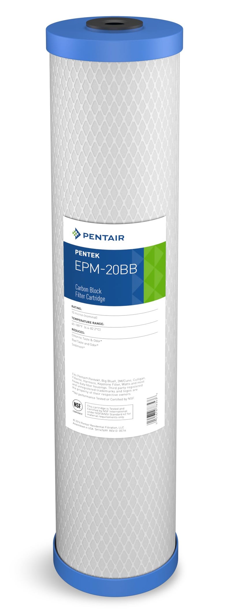 Pentair Pentek EPM20BB Big Blue Carbon Water Filter 20Inch Whole House Modified Epsilon Carbon Block Replacement Cartridge with Bonded Powdered Activated Carbon PAC Filter 20 x 45 10 Micron