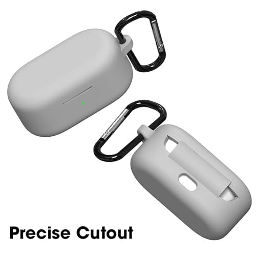 Sounce Earphone Case Cover Compatible for OnePlus Nord Buds 2r, Soft Silicone Skin Case Cover Shock-Absorbing Protective Case with Keychain [Front LED Visible](Grey) - Image 2