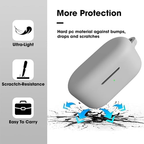 Sounce Earphone Case Cover Compatible for OnePlus Nord Buds 2r, Soft Silicone Skin Case Cover Shock-Absorbing Protective Case with Keychain [Front LED Visible](Grey) - Image 3