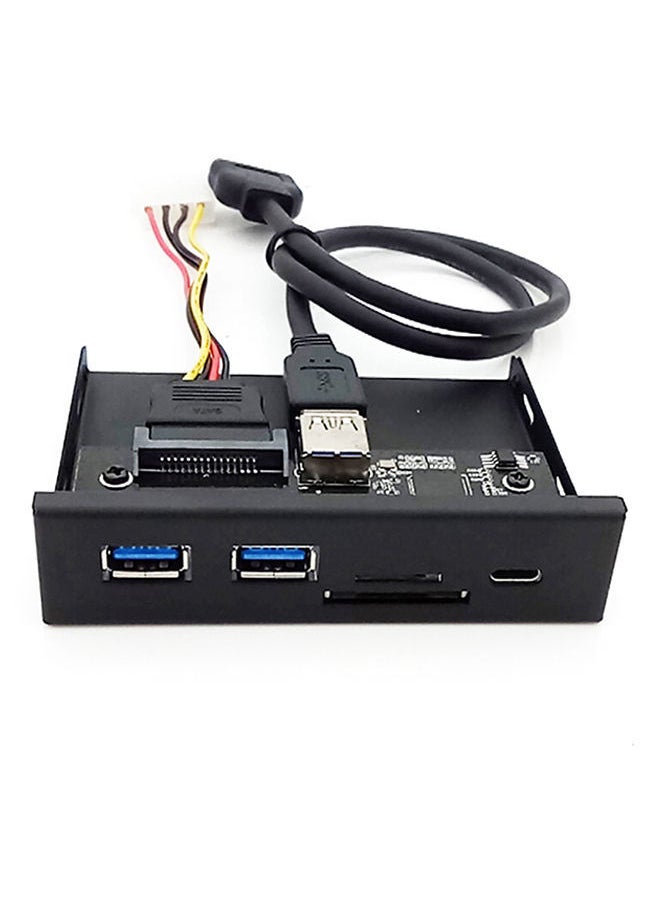 NIBEMINENT - Dual USB3.0 Port Hub Card Reader Dashboard PC Front Panel With USB Power Cable Black - Image 1