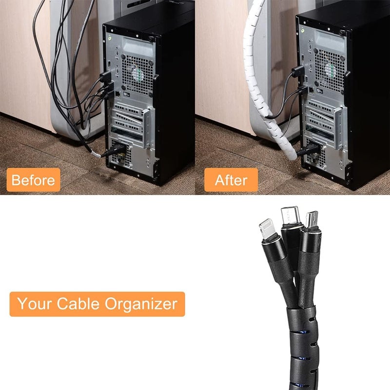 uxcell 15mm Flexible Cable Organizer Spiral Tube Cable Wire Wrap Computer Manage Cord Black 10Ft w Clip - Image 5
