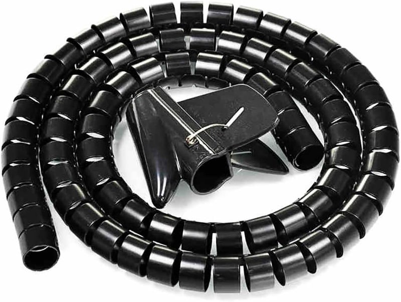 uxcell 15mm Flexible Cable Organizer Spiral Tube Cable Wire Wrap Computer Manage Cord Black 10Ft w Clip - Image 1