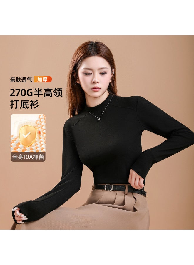 Modal Semi-Turtleneck Antibacterial Solid Color Slim-Fit Casual Women'S Base Layer Top, Can Be Worn As Outerwear, Long-Sleeved Top For Women, Warm Top - Image 4