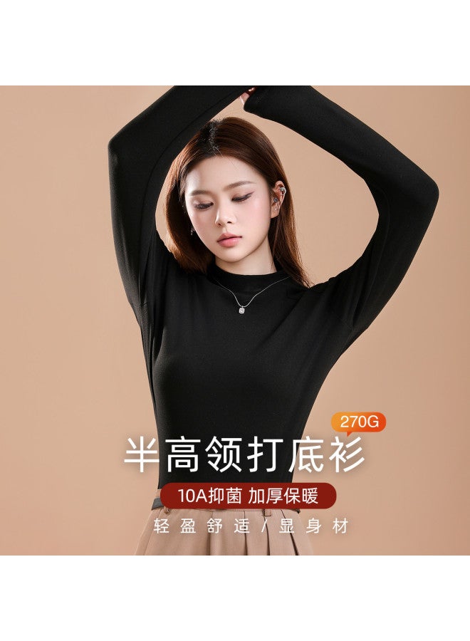 Modal Semi-Turtleneck Antibacterial Solid Color Slim-Fit Casual Women'S Base Layer Top, Can Be Worn As Outerwear, Long-Sleeved Top For Women, Warm Top - Image 2