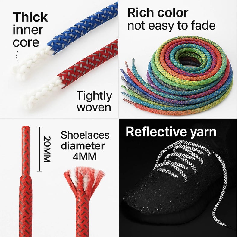 Lify Reflective Shoelaces, 4mm Round, Night Running Safety Laces for Sneakers, 1 Pair (Ocean Blue, 160CM (63'' Inch)) - Image 4