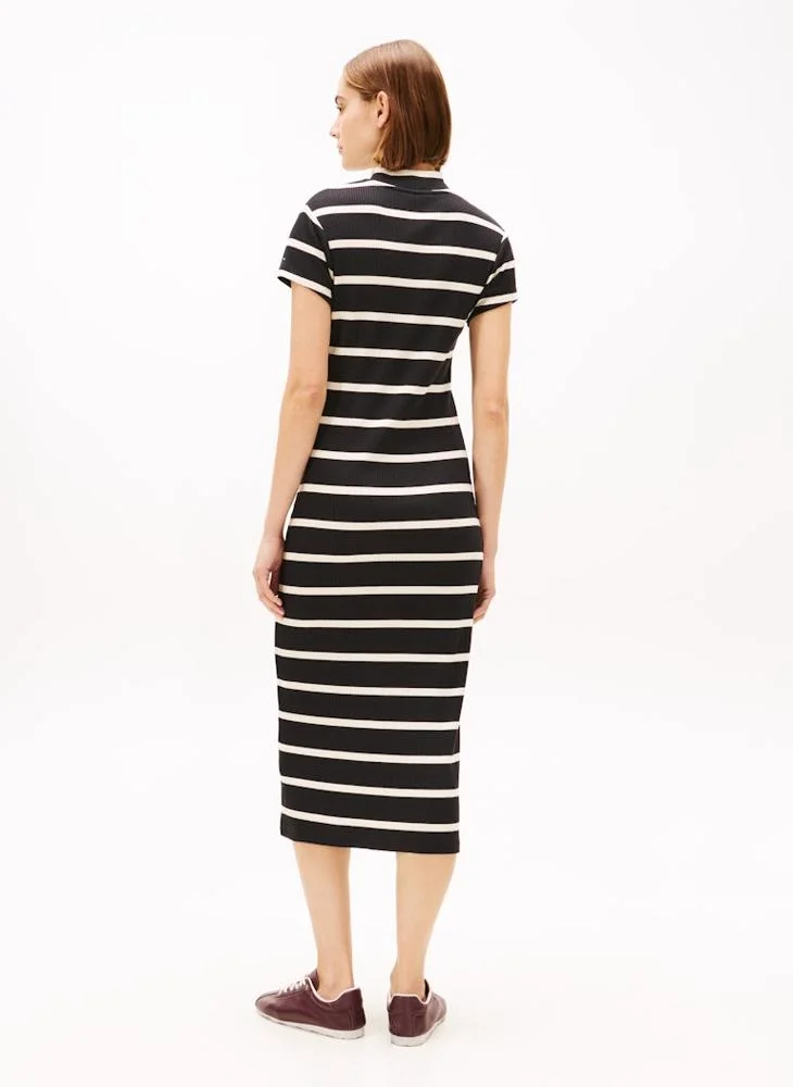 TOMMY HILFIGER Contrast Crew Neck Short Sleeve Midi Dress