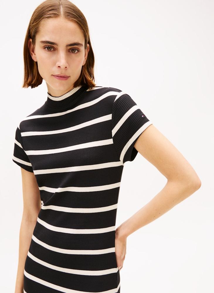 TOMMY HILFIGER Contrast Crew Neck Short Sleeve Midi Dress - Image 3
