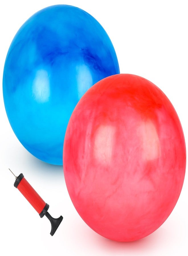 FUTUREPLUSX Large Bouncing Balls, 14inch Marbleized Bouncy Balls 2PCS Rubber Inflatable Kick Balls Beach Game Balls Bouncing Sensory Balls with Hand Air Pump - Image 1