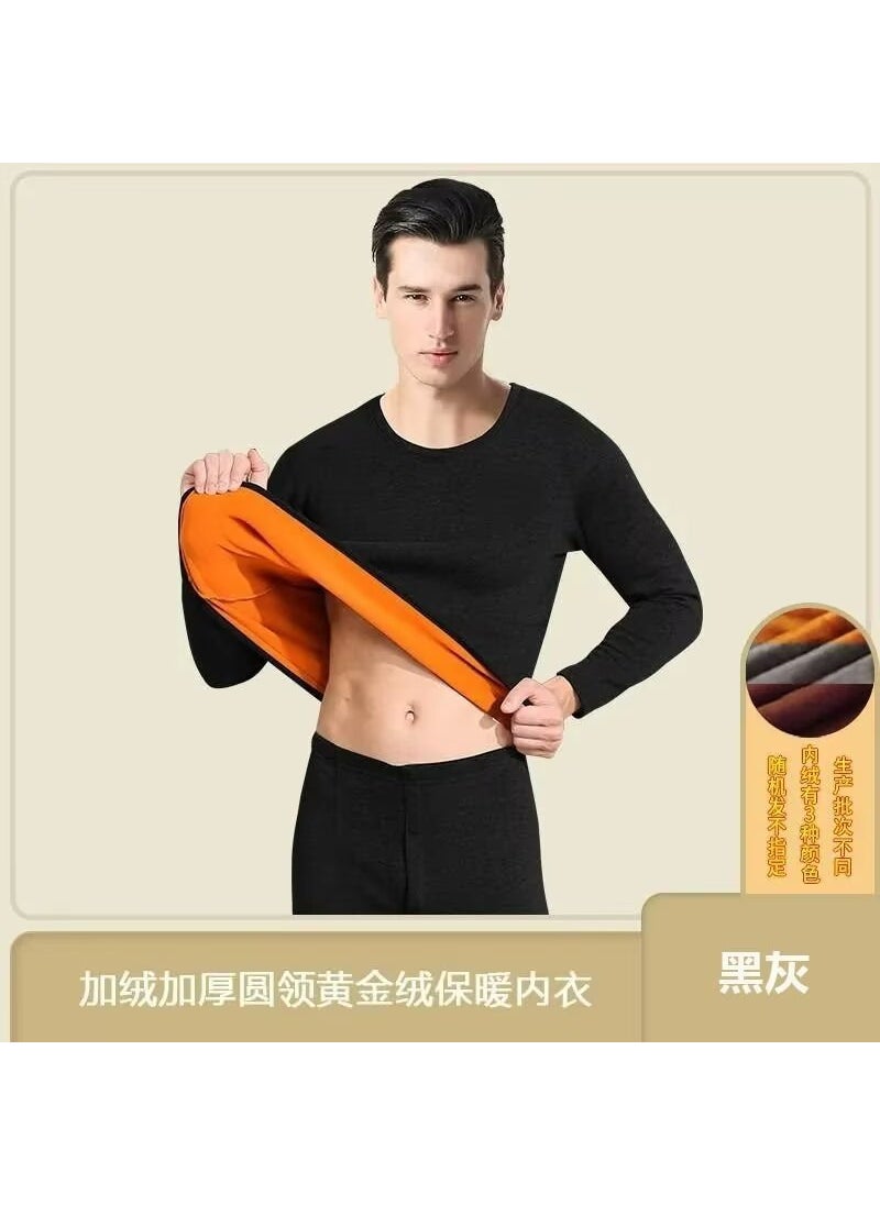 Generic - Warmbras Mens Thickened Fleece-Lined Heat Base Layer Top Plus Size Autumn Winter Cotton Coat Pants Set Anti-Cold Black - Image 1