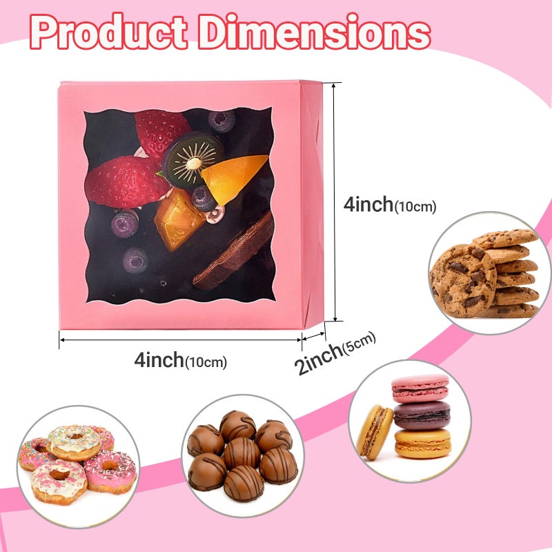 SLShePack 80 Pack 4x4x2 Pink Bakery Treat Boxes with Clear Window for Cookies, Mini Cake, Cinnamon Roll, Chocolate Truffle, Wedding Favor - Image 3