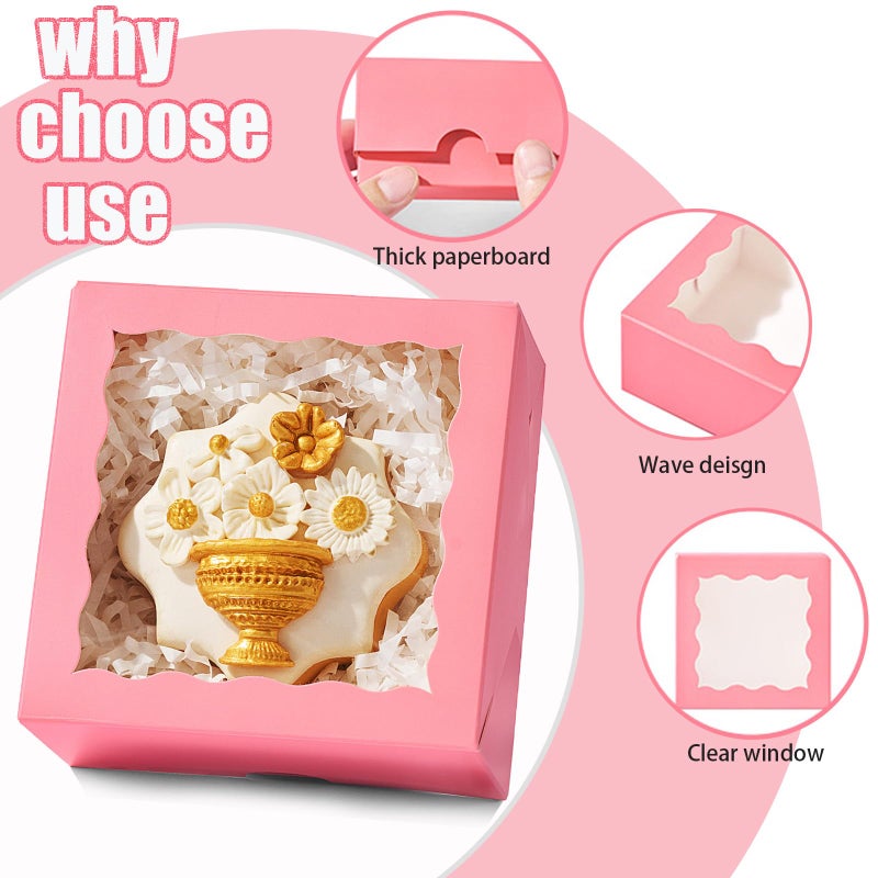 SLShePack 80 Pack 4x4x2 Pink Bakery Treat Boxes with Clear Window for Cookies, Mini Cake, Cinnamon Roll, Chocolate Truffle, Wedding Favor - Image 2