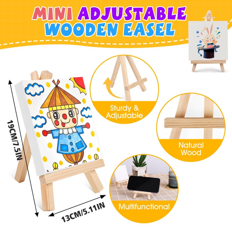 ESRICH 16 Set Mini Acrylic Paint Kit, 5in Mini Stretched Canvas with 7.5in Easel, Acrylic Paint Strips, Paint Palettes, Painting Brushes, Small Canvas and Easel Set for Kids Artists Beginner, Gift - Image 3