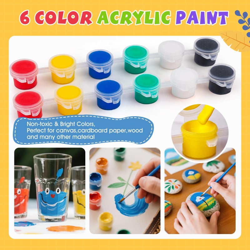 ESRICH 16 Set Mini Acrylic Paint Kit, 5in Mini Stretched Canvas with 7.5in Easel, Acrylic Paint Strips, Paint Palettes, Painting Brushes, Small Canvas and Easel Set for Kids Artists Beginner, Gift - Image 5