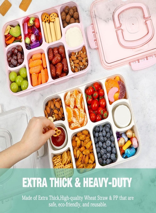 Caperci Snackle Box Container - Large 10-Compartment Divided Serving Tray with Lid and Handle, Built-in 2 Dip Containers, Dishwasher Safe, Leak-Proof, Wheat Straw, BPA-Free (White) - Image 3