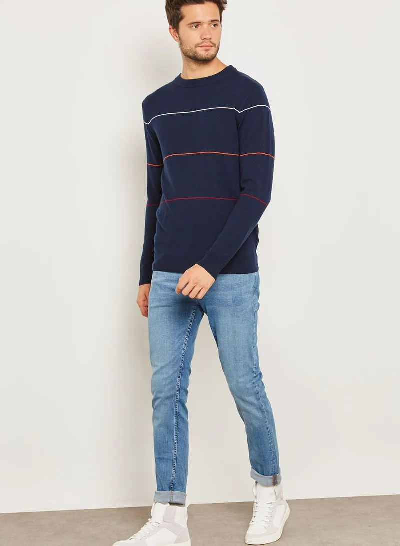HYMN Merino Chest Striped Crew Neck Sweater